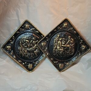 Vintage 1960's Elpec England Brass Metal  English Scenes Set of 2